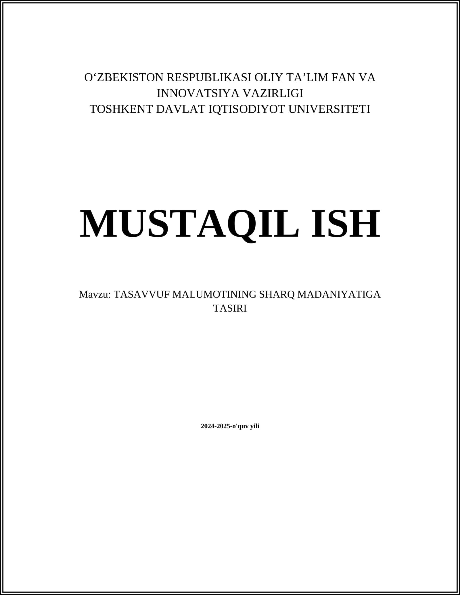 TASAVVUF MALUMOTINING SHARQ MADANIYATIGA TASIRI