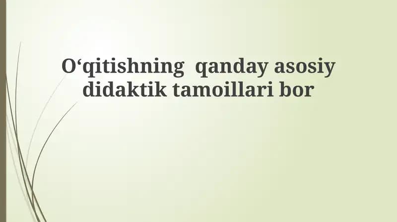 Ta'limning asosiy didaktik tamoyillari