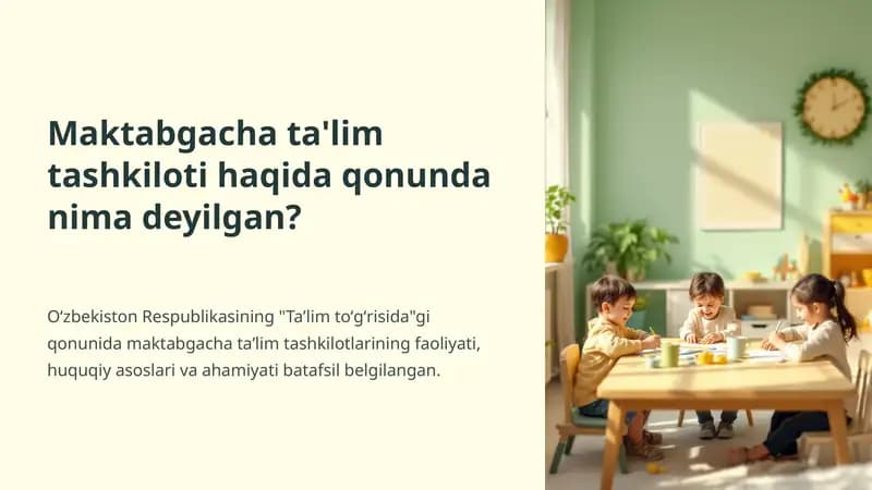 Maktabgacha ta'lim tashkiloti haqida qonunda nima deyilgan