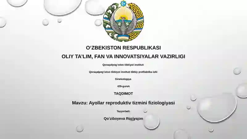 Ayollar reproduktiv tizmini fiziologiyasi