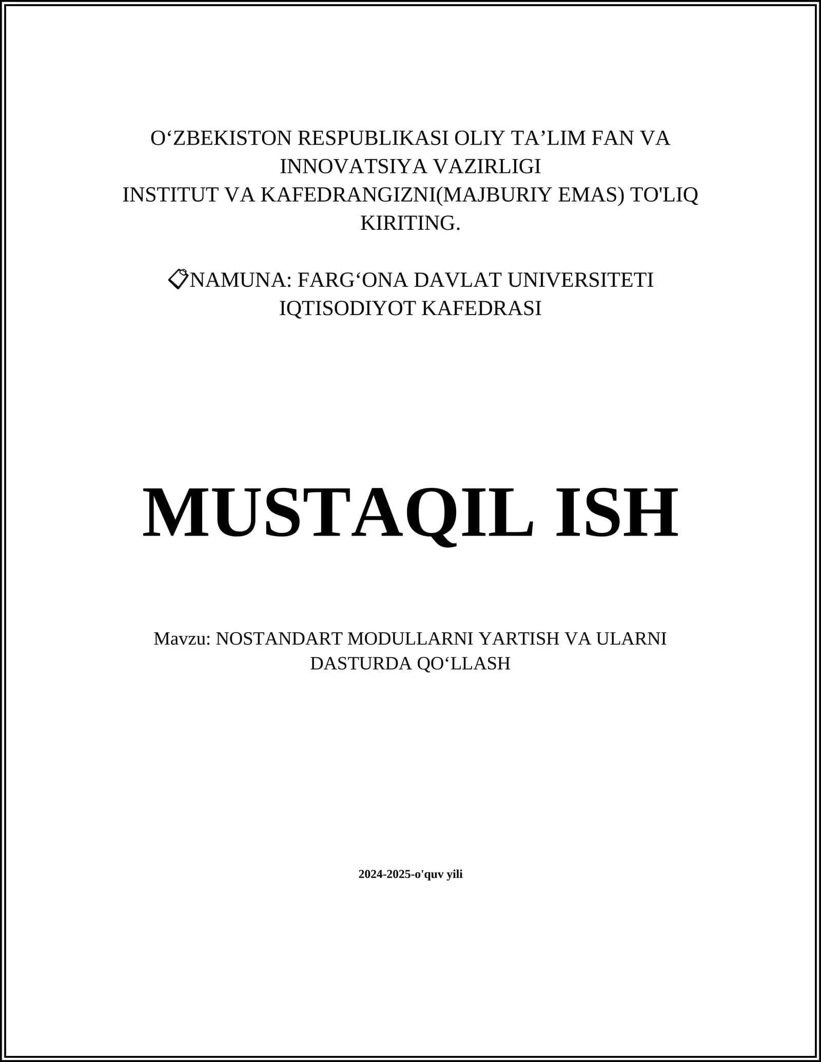 NOSTANDART MODULLARNI YARTISH VA ULARNI DASTURDA QOʻLLASH