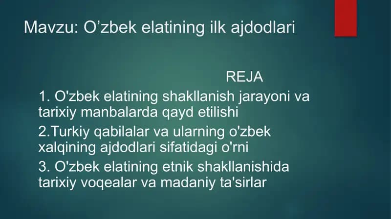 O'zbek elatining ilk ajdodlari