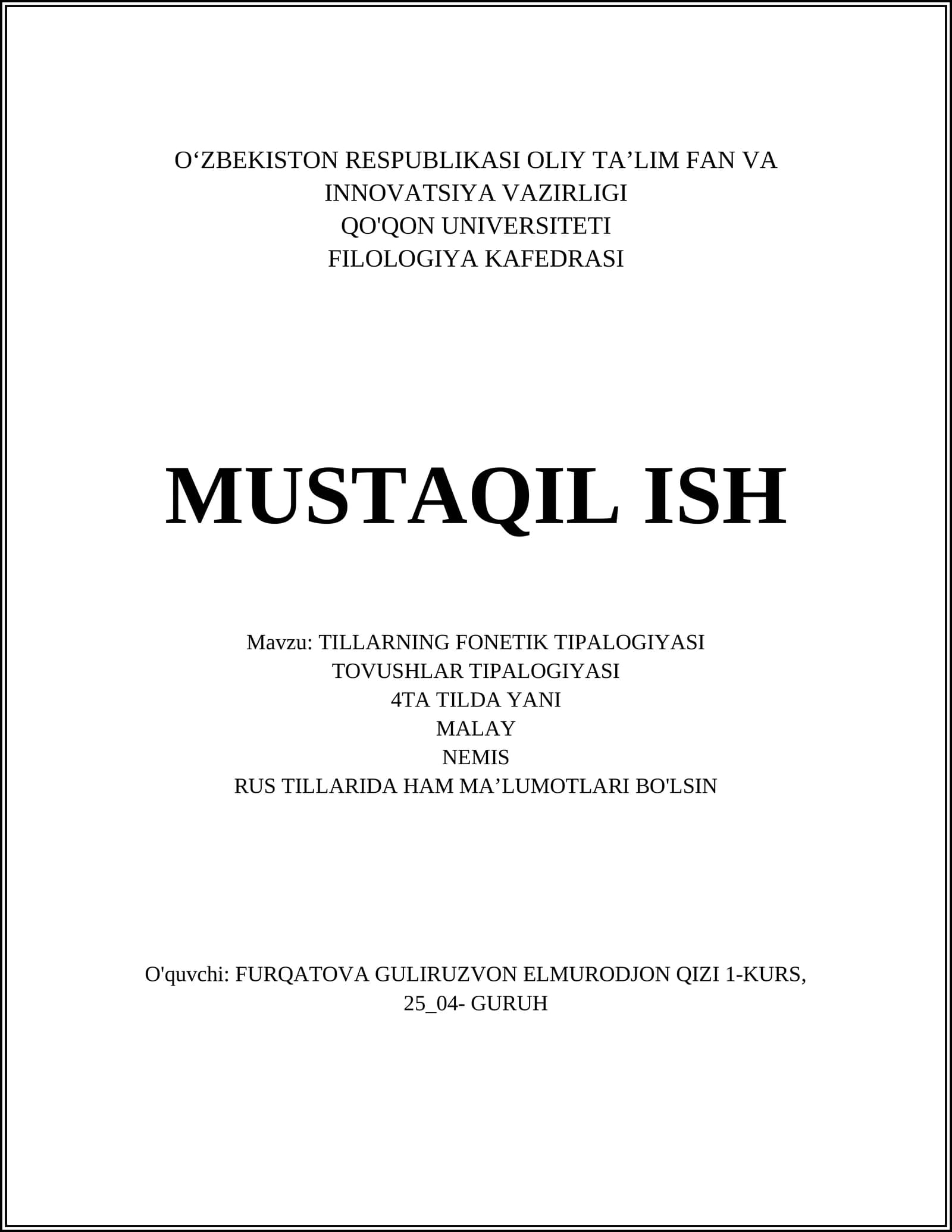 Tillarning Fonetik Tipalogiyasi