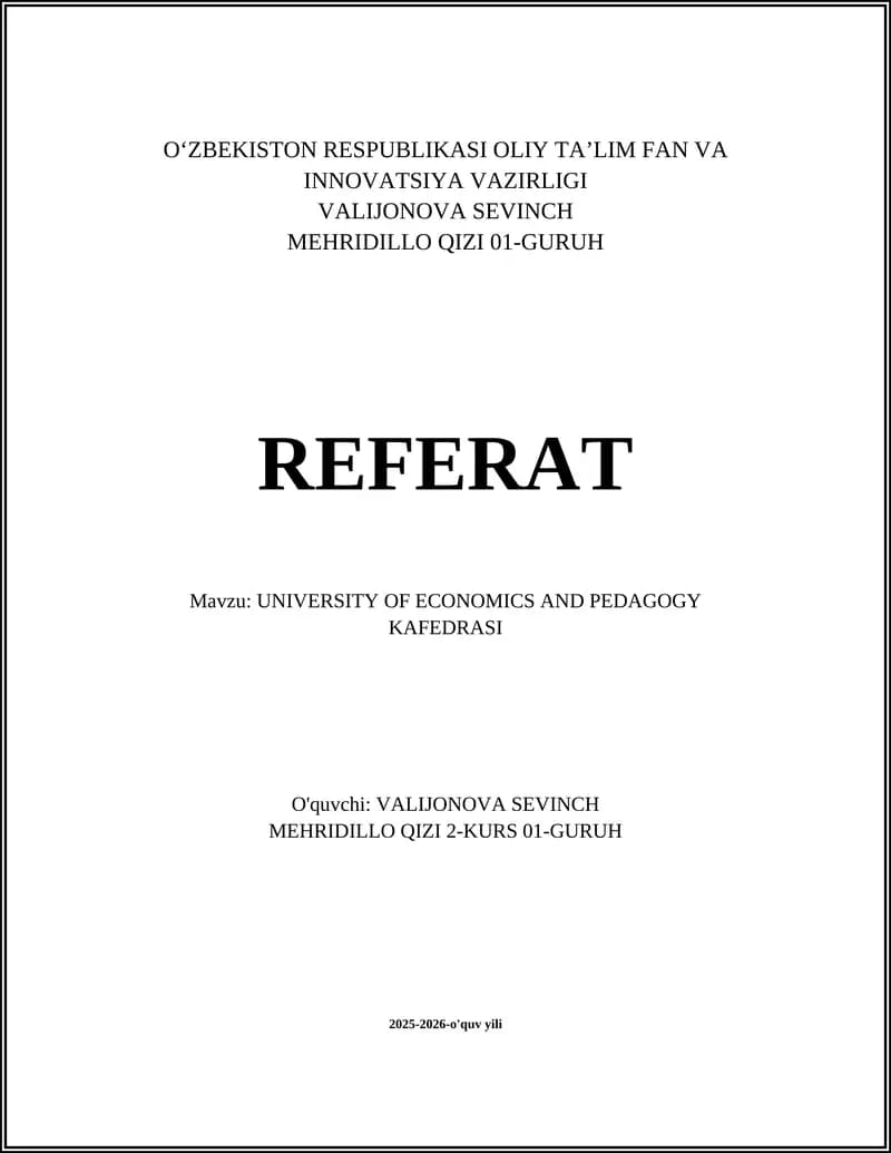 UNIVERSITY OF ECONOMICS AND PEDAGOGY KAFEDRASI