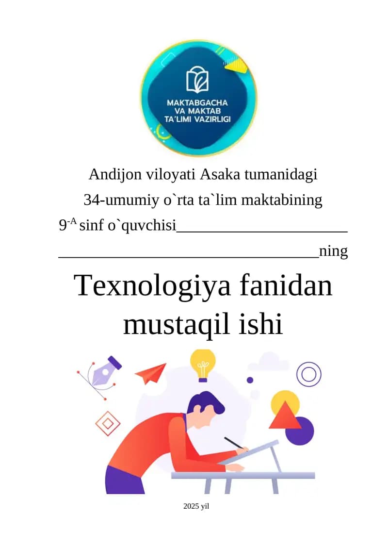 Texnologiya fanidan mustaqil ishi