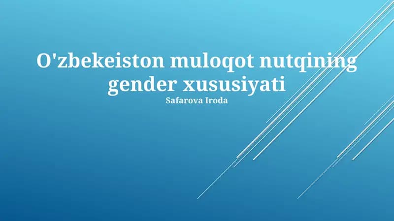 Oʻzbek Kundalik Nutqida Jins Xususiyatlari