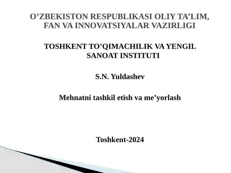 Mehnatni tashkiletish va me'yoriy tashkilotlar