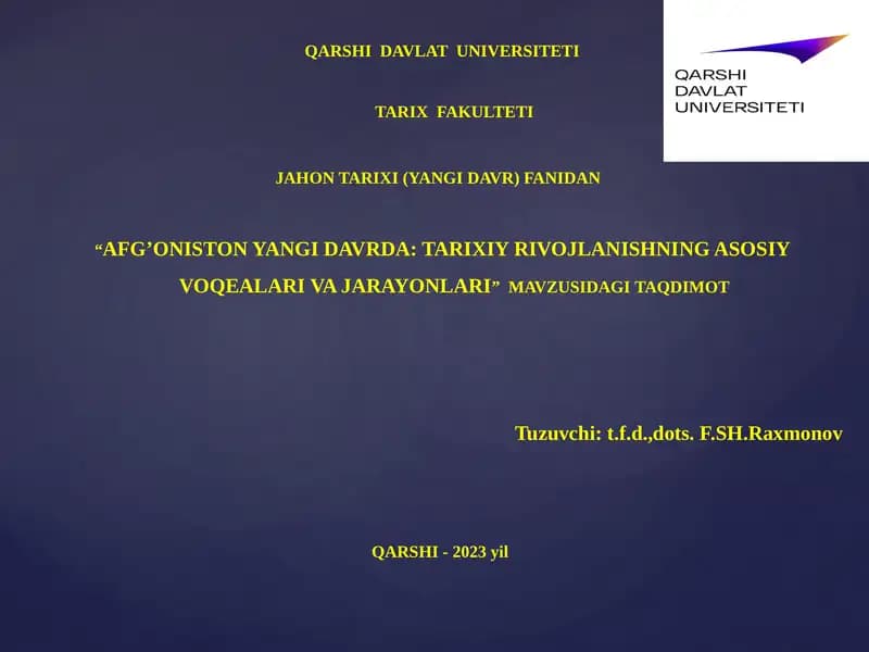 AFG’ONISTON YANGI DAVRDA: TARIXIY RIVOJLANISHNING ASOSIY VOQEALARI VA JARAYONLARI
