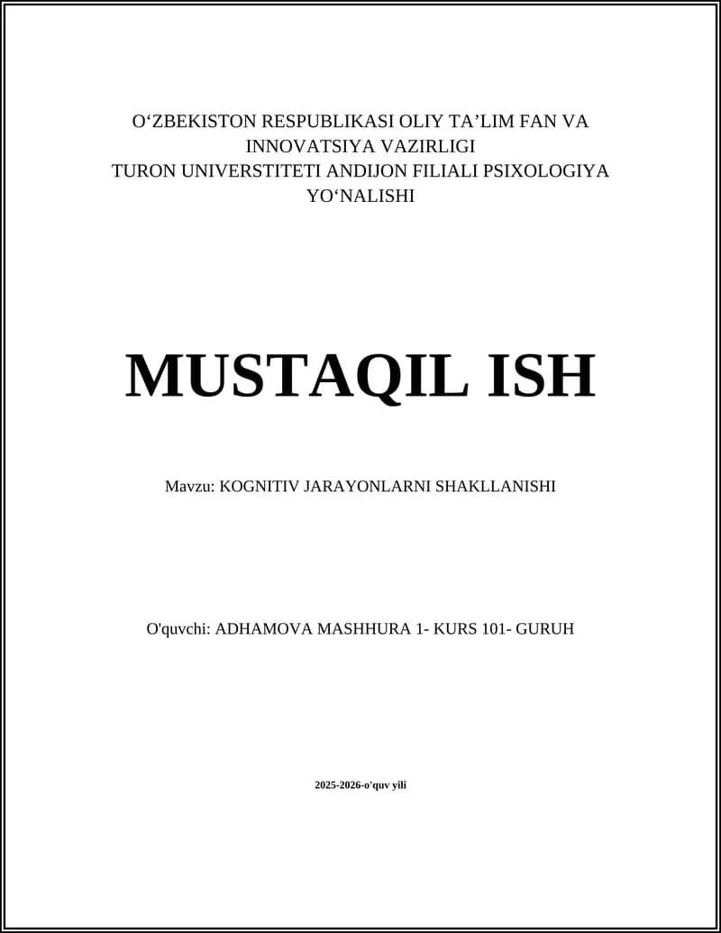 KOGNITIV JARAYONLARNI SHAKLLANISHI