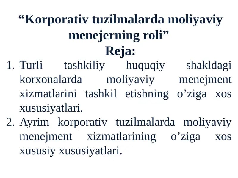 Korporativ tuzilmalarda moliyaviy menejerning roli