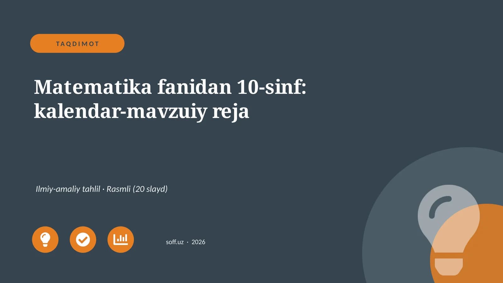 Matematika fanidan 10-sinf: kalendar-mavzuiy reja