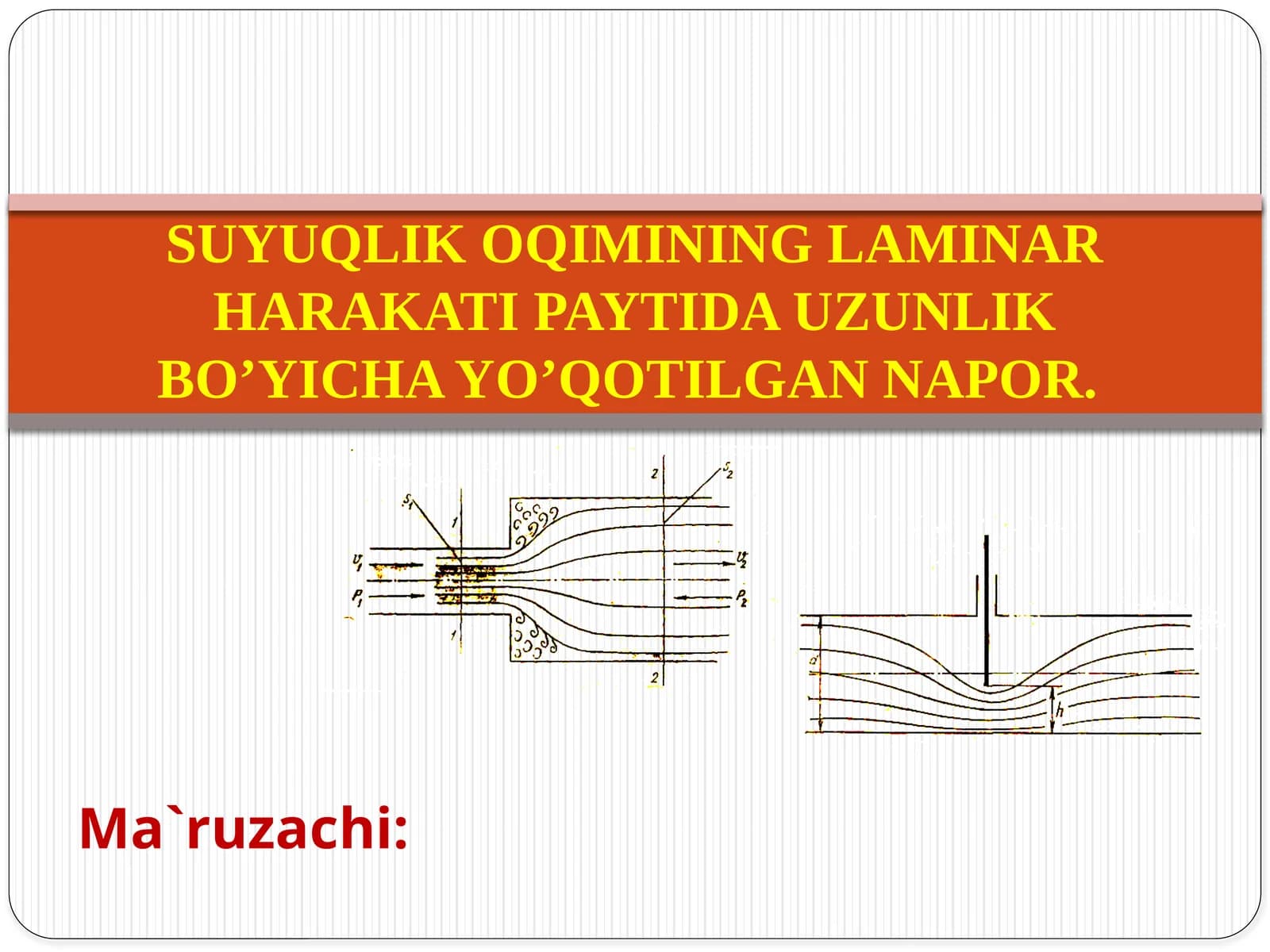 SUYUQLIK OQIMINING LAMINAR HARAKATI PAYTIDA UZUNLIK BO’YICHA YO’QOTILGAN NAPOR