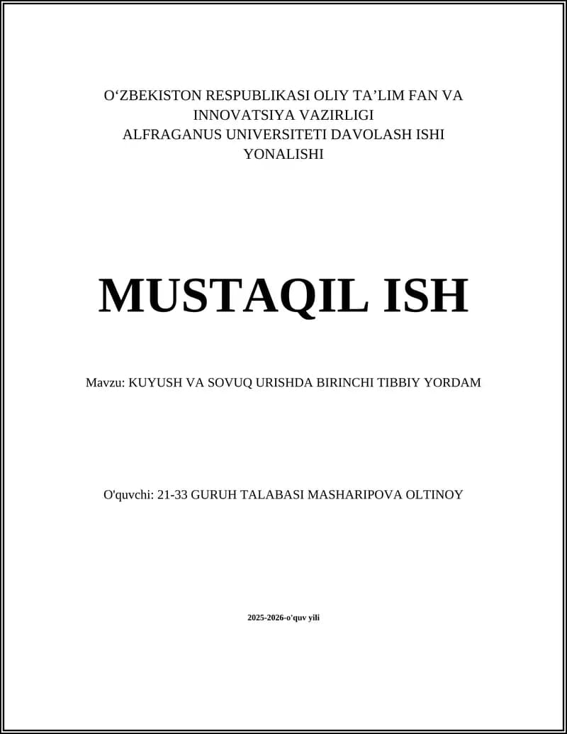 KUYUSH VA SOVUQ URISHDA BIRINCHI TIBBIY YORDAM
