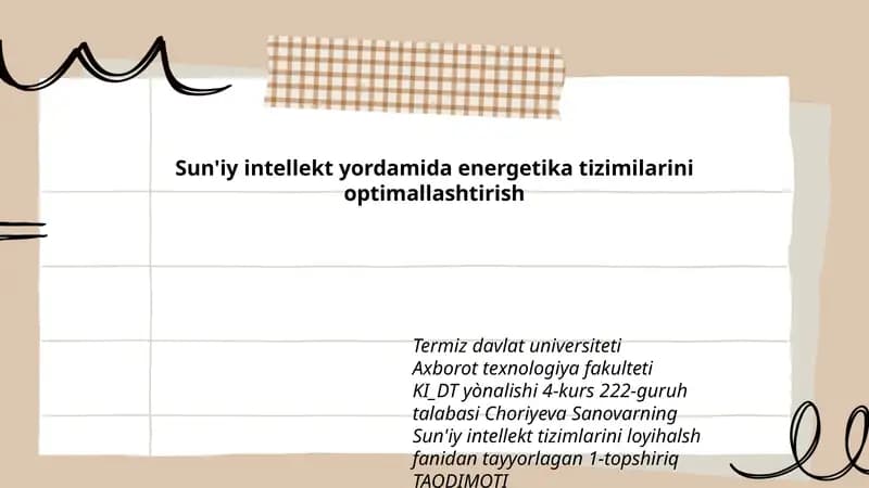 Sun'iy intellekt yordamida energetika tizimilarini optimallashtirish