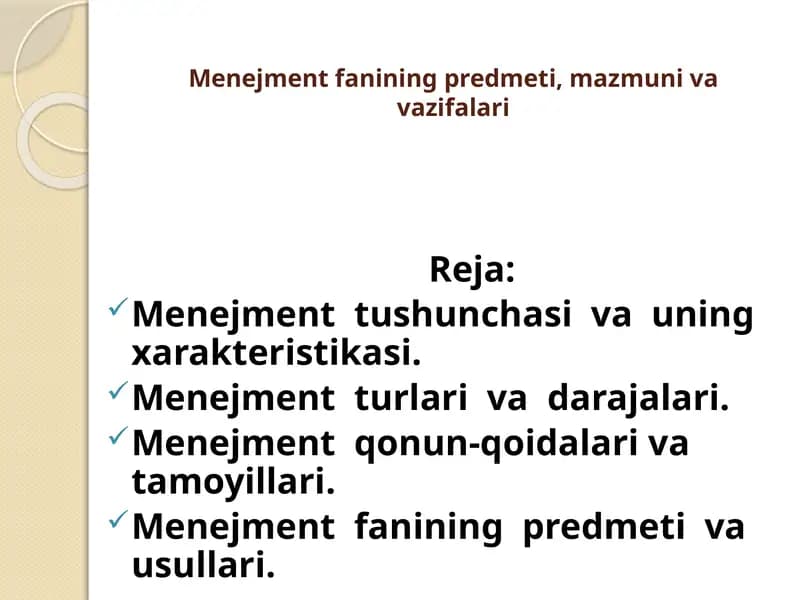Menejment fanining predmeti, mazmuni va vazifalari