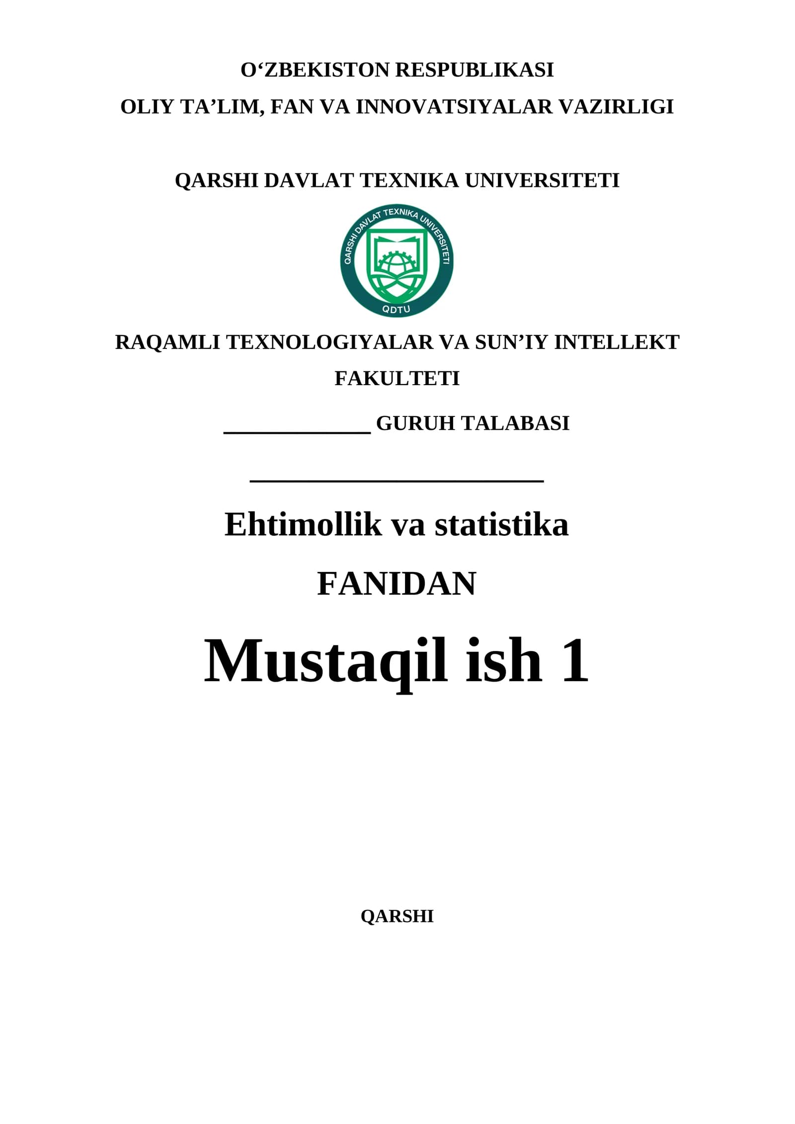 1-mustaqil ish.HODISALAR VA ULARNING TURLARI. HODISALAR ALGEBRASI VA SIGMA-ALGEBRASI