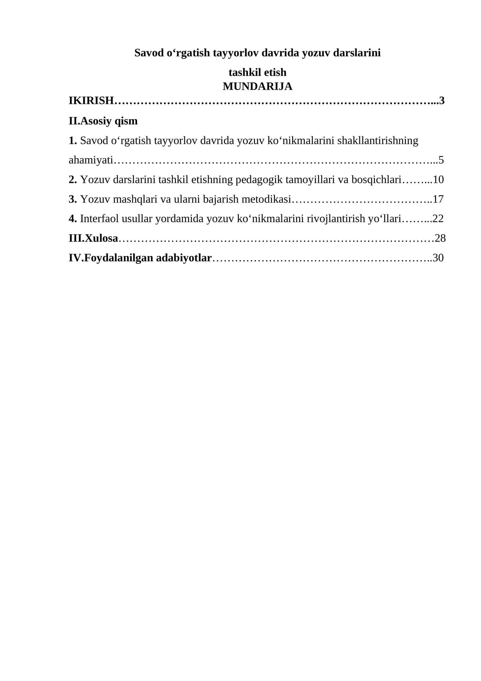 Savod o‘rgatish tayyorlov davrida yozuv darslarini tashkil etish