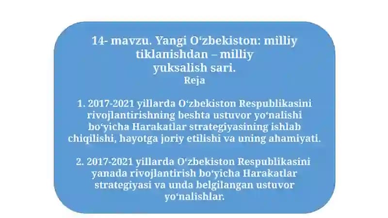 Yangi O‘zbekiston: milliy tiklanish dan – milliy yuksalish sari