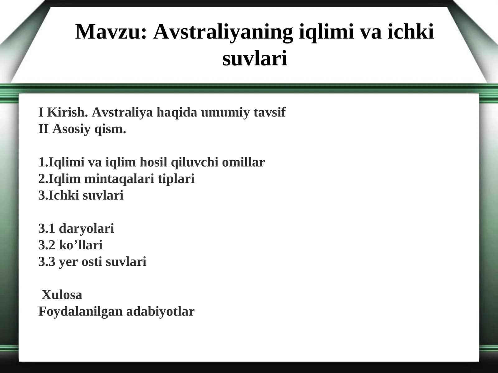 Avstraliyaning iqlimi va ichki suvlari