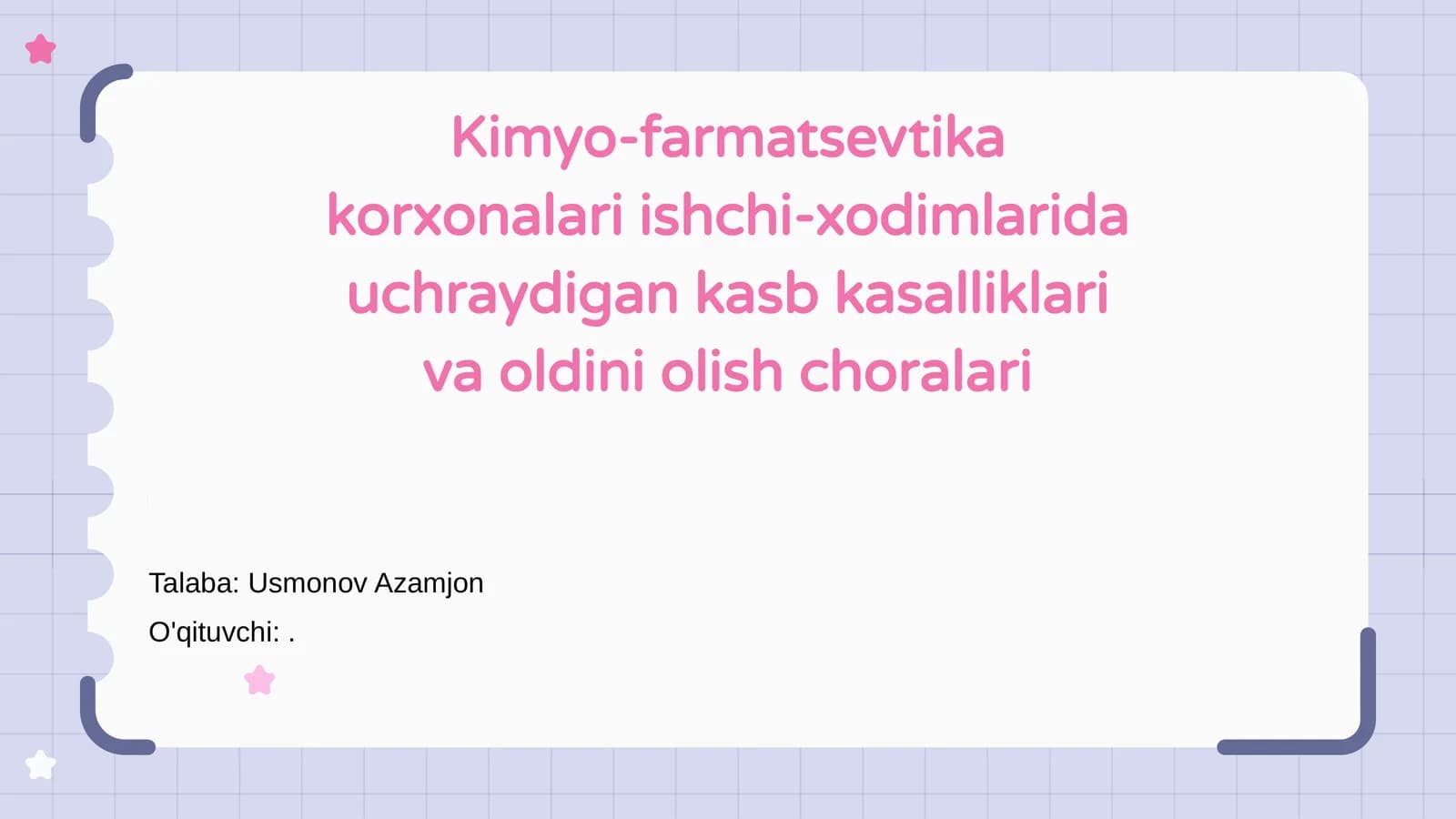 Kimyo-farmatsevtika korxonalari ishchi-xodimlarida uchraydigan kasb kasalliklari va oldini olish choralari