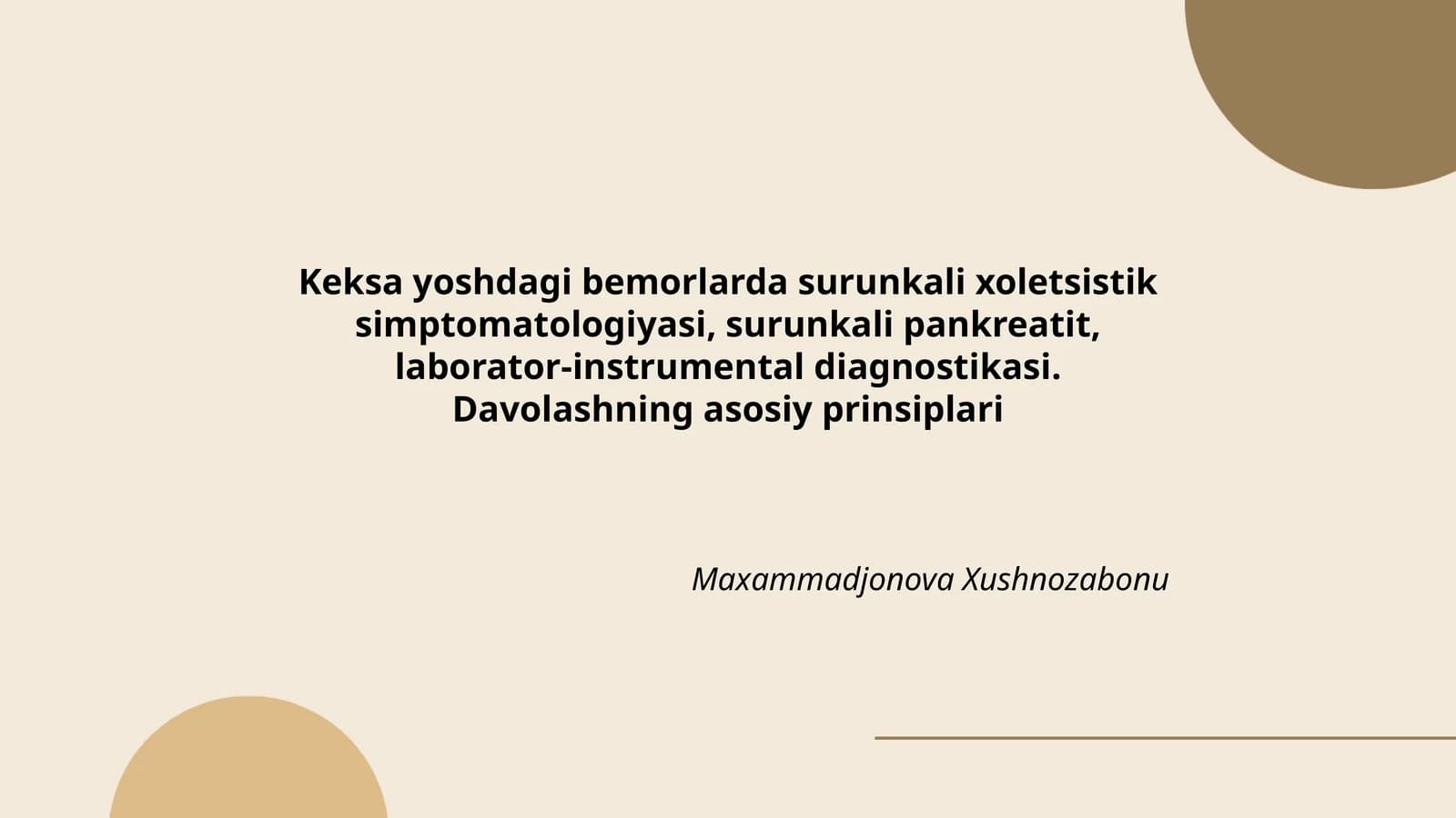Keksa yoshdagi bemorlarda surunkali xoletsistik simptomatologiyasi