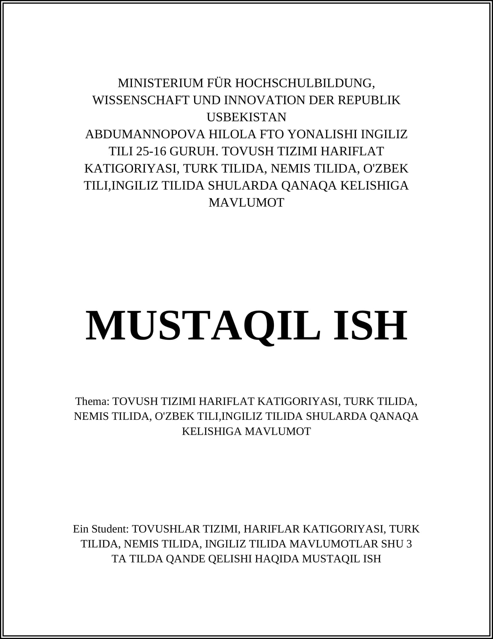 ABDUMANNOPOVA HILOLA FTO YONALISHI INGILIZ TILI 25-16 GURUH