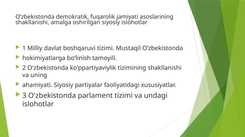 O’zbekistonda demokratik, fuqarolik jamiyati asoslarin