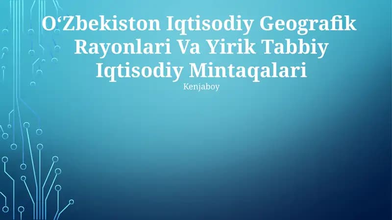 Oʻzbekiston Iqtisodiy Geografik Rayonlari Va Yirik Tabbiy Iqtisodiy Mintaqalari