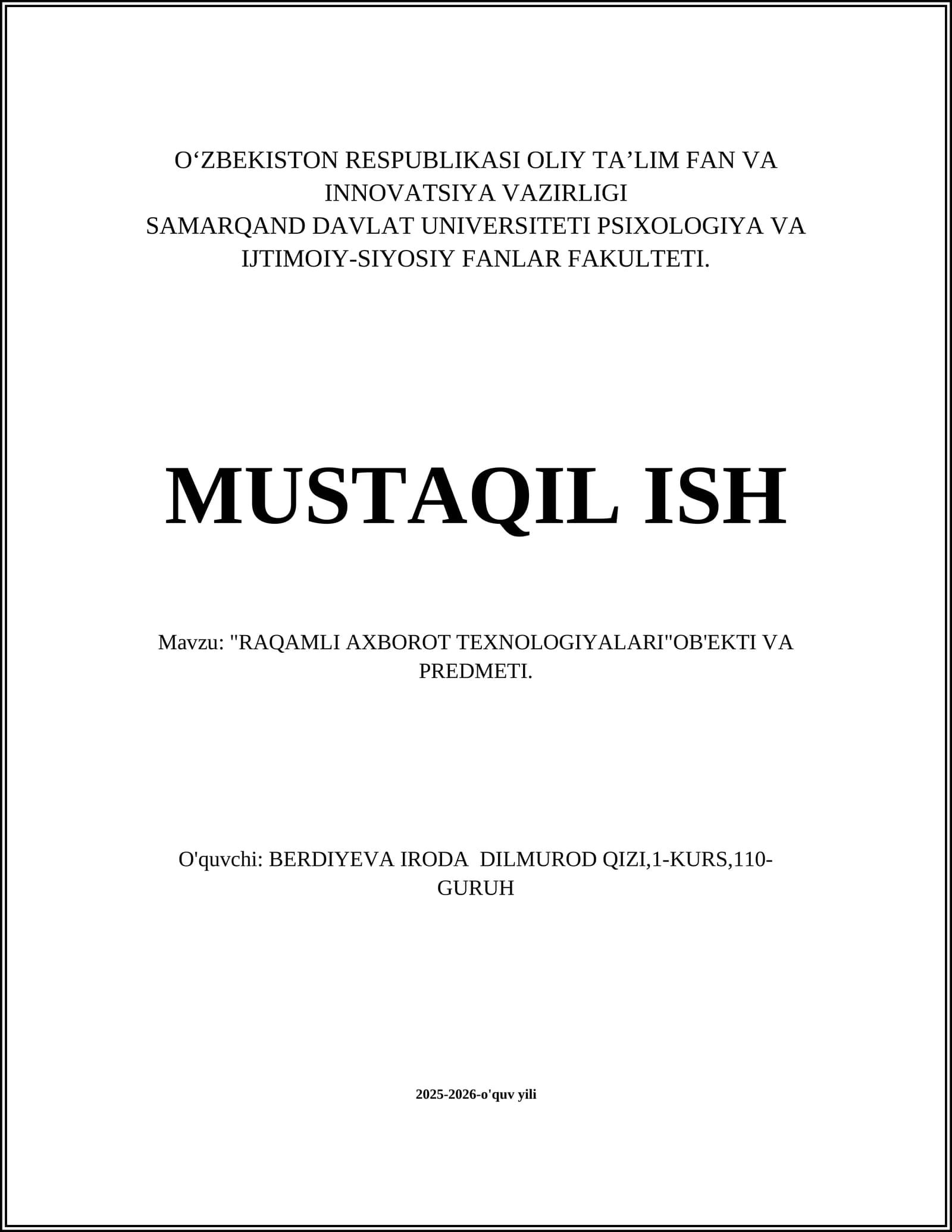 RAQAMLI AXBOROT TEXNOLOGIYALARI