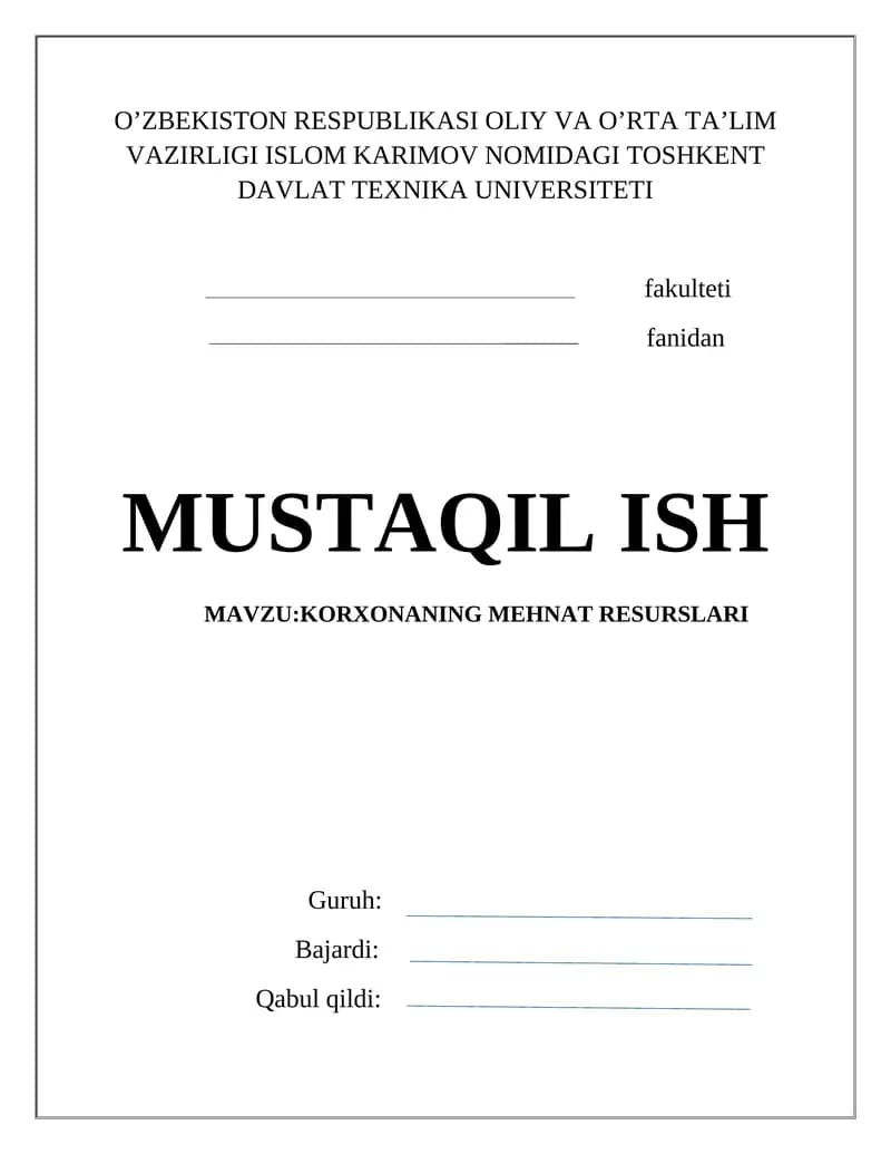 KORXONANING MEHNAT RESURSLARI