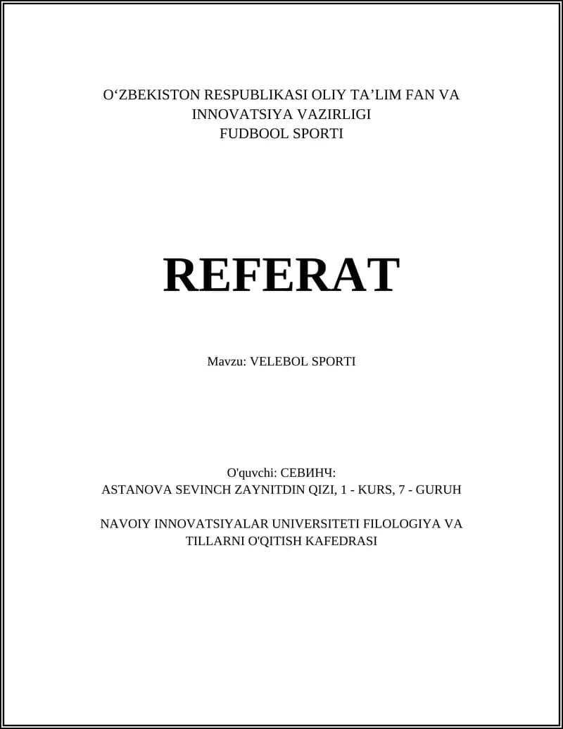 VELEBOL SPORTI REFERAT