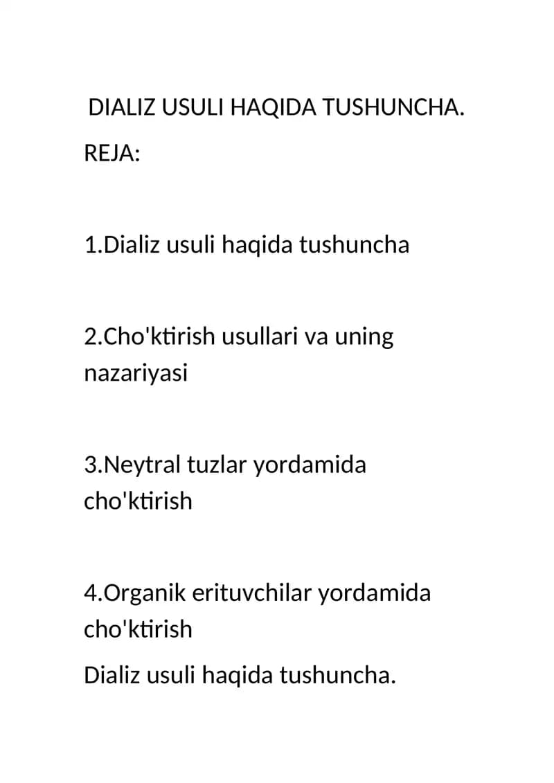 DIALIZ USULI HAQIDA TUSHUNCHA