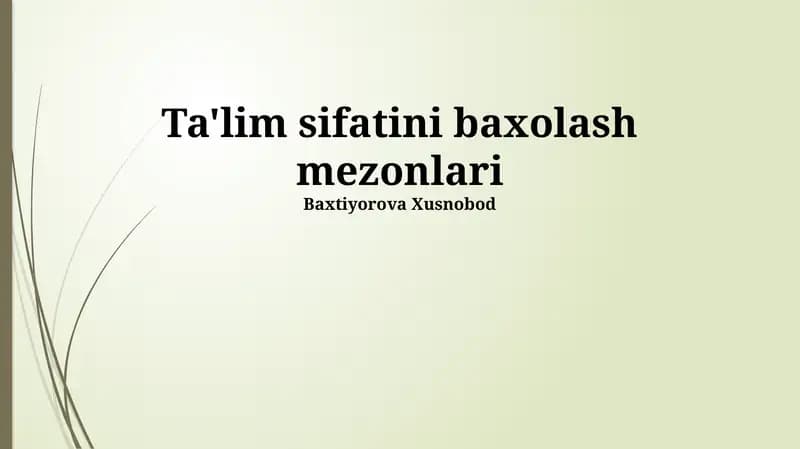 Ta'lim sifatini baxolash mezonlari