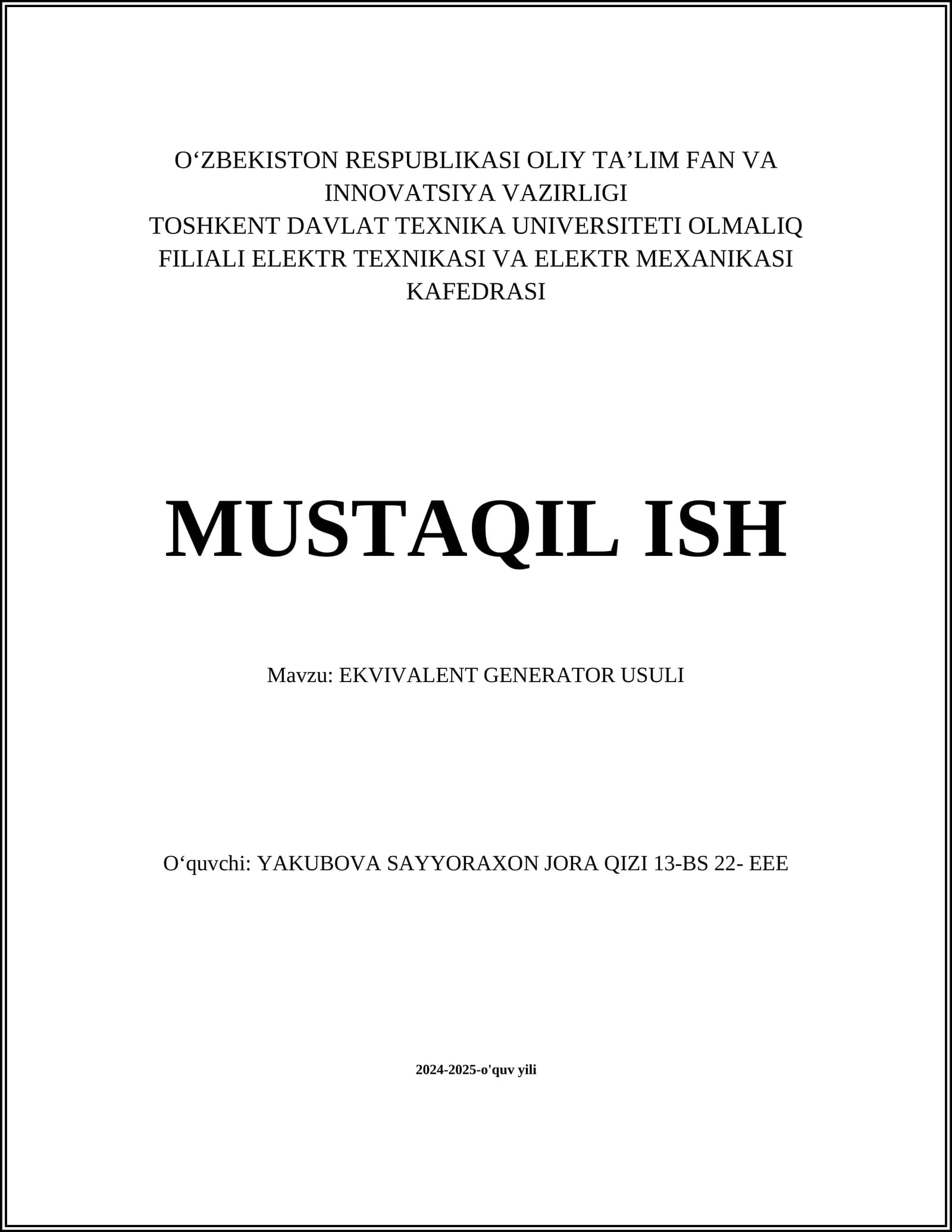 EKVIVALENT GENERATOR USULI