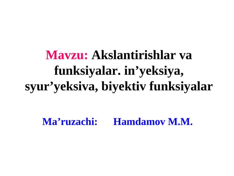 Akslantirishlar va funksiyalar