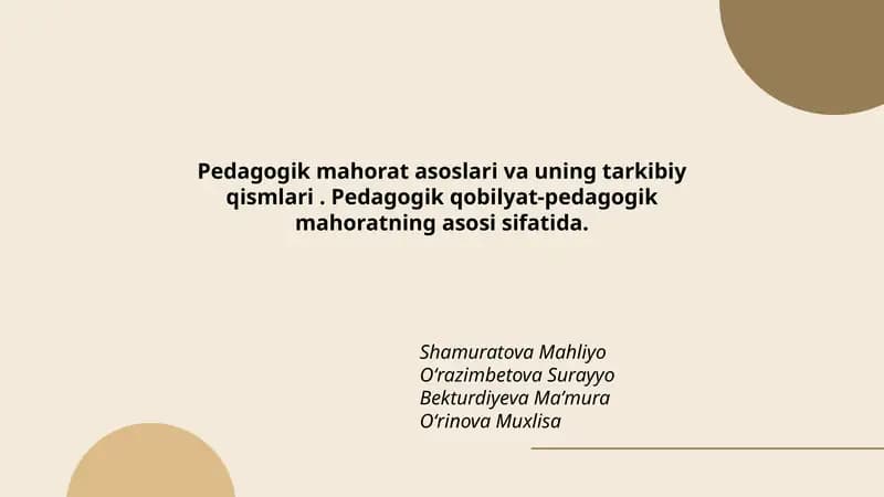 Pedagogik mahorat asoslari va uning tarkibiy qismlari