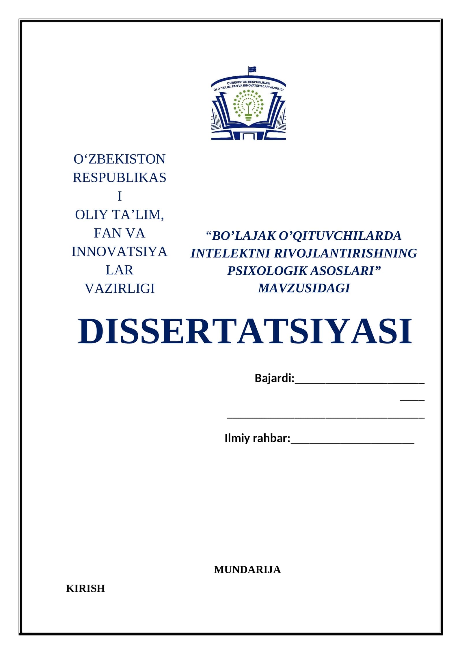 BO’LAJAK O’QITUVCHILARDA INTELEKTNI RIVOJLANTIRISHNING PSIXOLOGIK ASOSLARI