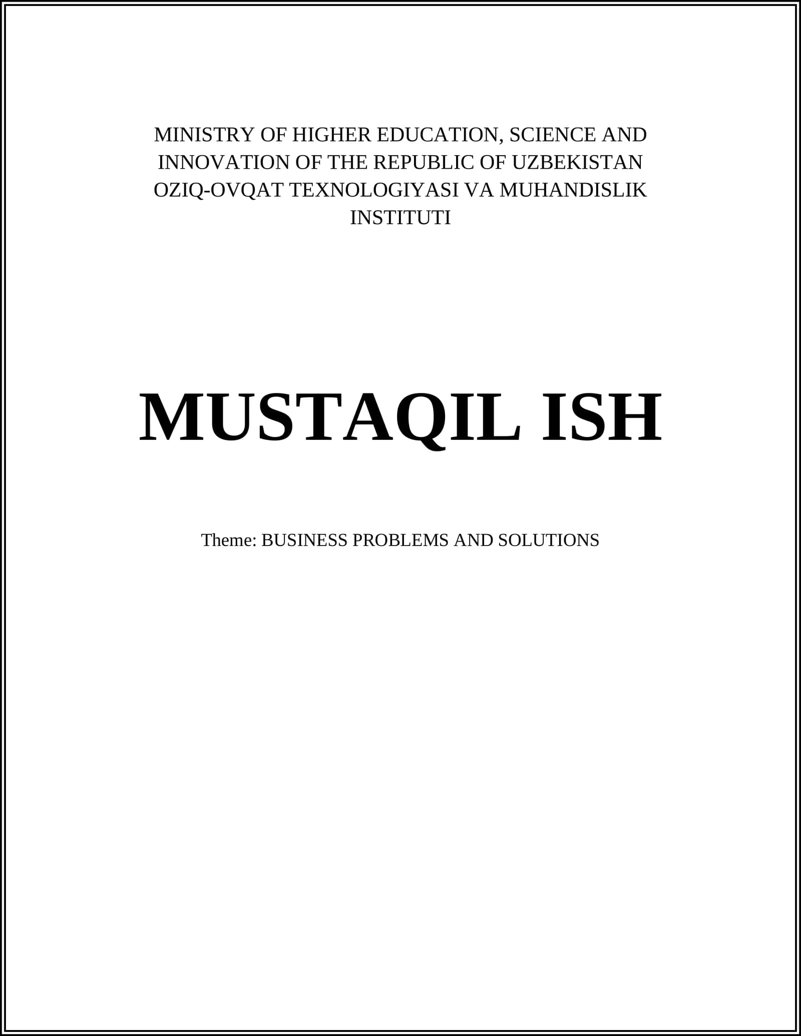 OZIQ-OVQAT TEXNOLOGIYASI VA MUHANDISLIK INSTITUTI