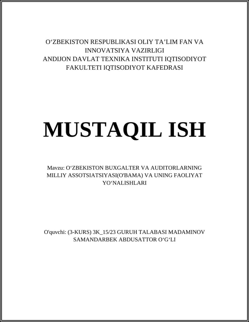 O‘zbekiston Buxgalter va Auditorlarning Milliy Assotsiatsiyasi(O'BAMA) va uning Faoliyat Yo‘nalishlari