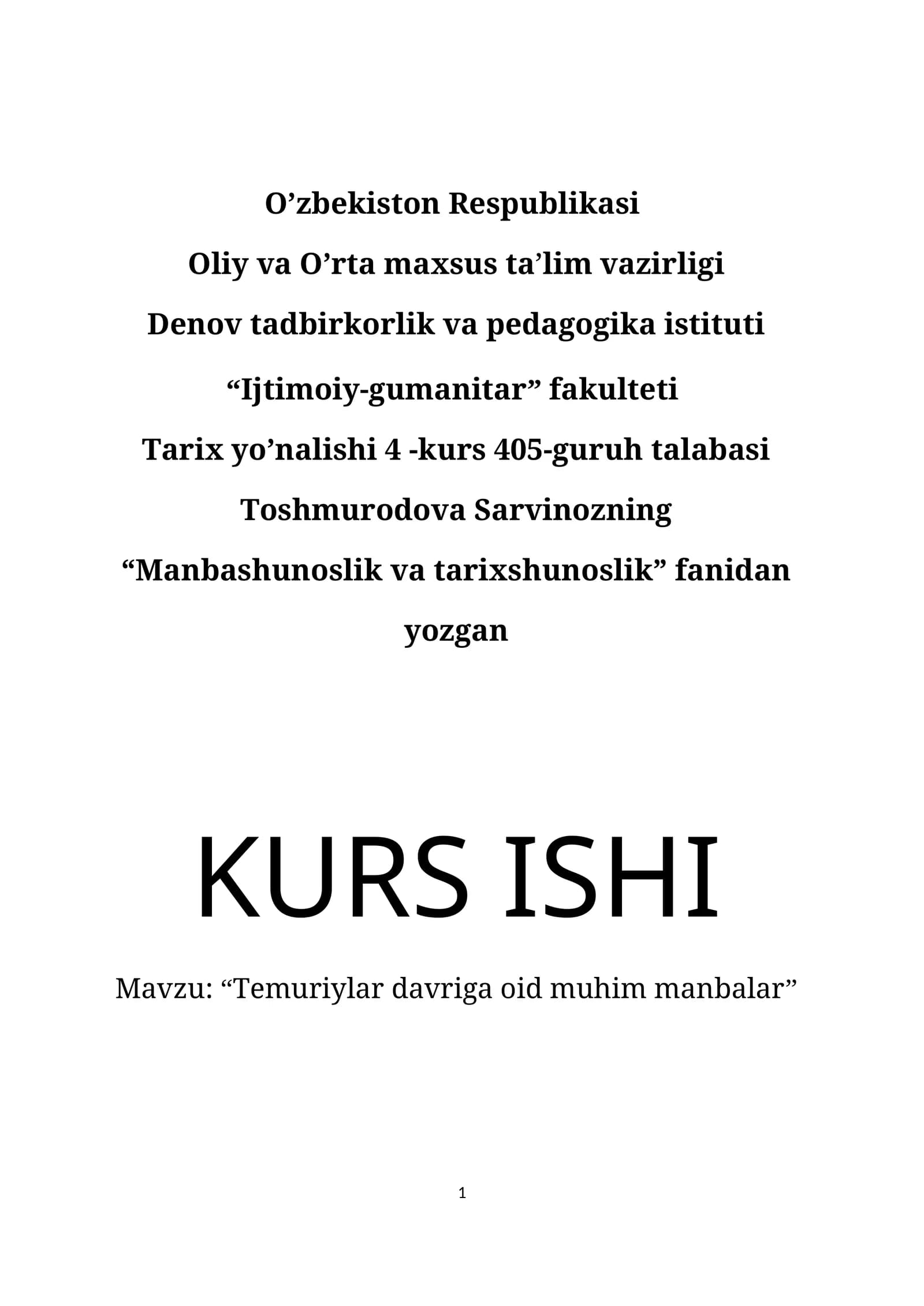 Temuriylar davriga oid muhim manbalar