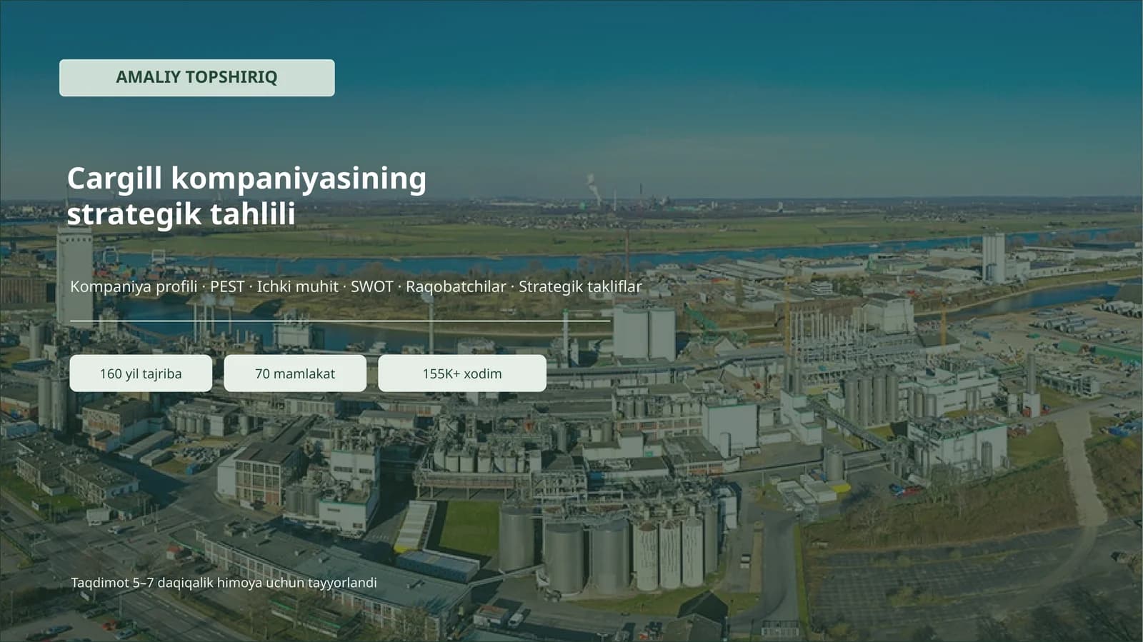 cargill kompaniyasi pest, raqobatchilar, ichki muhit va swot tahlil, strategik takliflar.