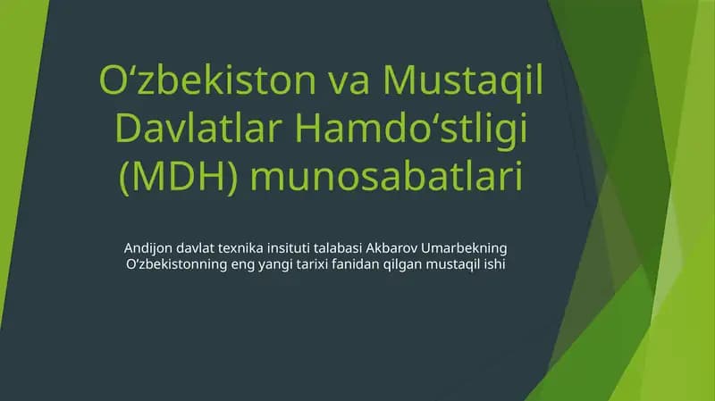 Oʻzbekiston va Mustaqil Davlatlar Hamdoʻstligi (MDH) munosabatlari