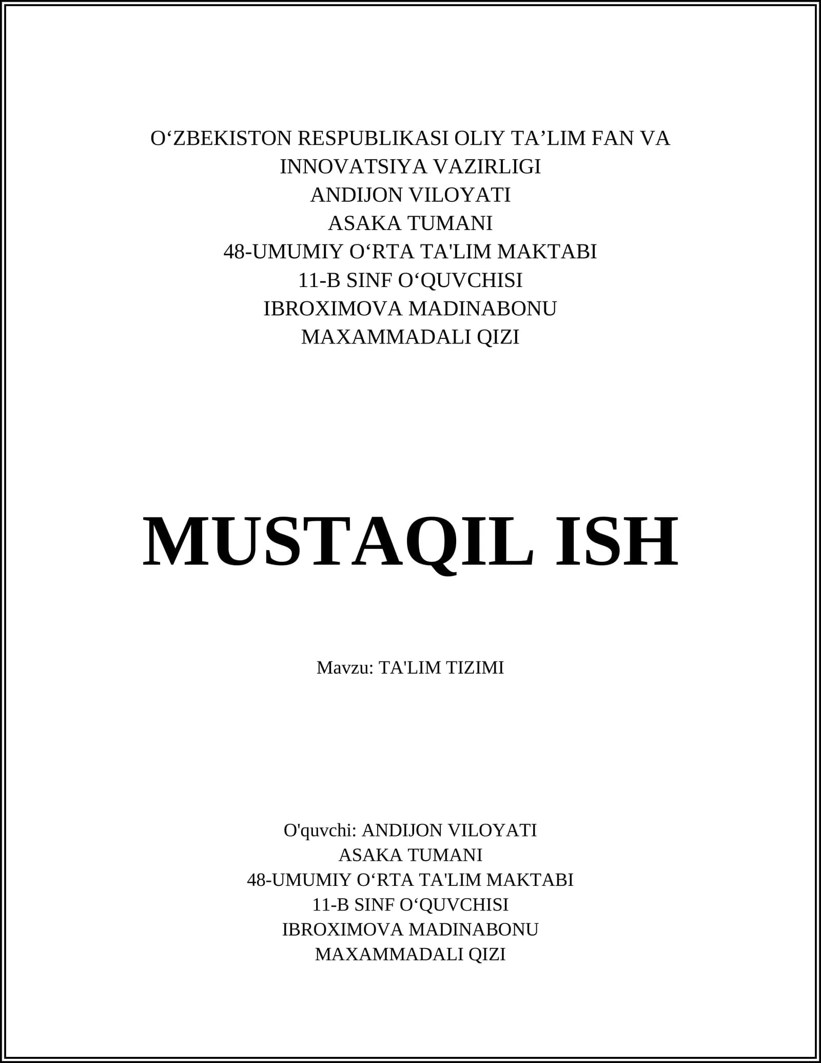 TA'LIM TIZIMI