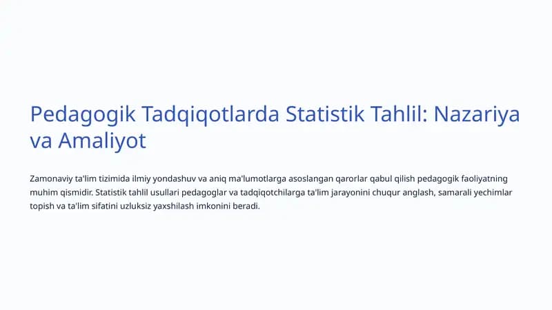 Pedagogik Tadqiqotlarda Statistik Tahlil