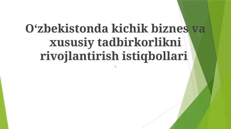 Kichik biznes va xususiy tadbirkorlikni rivojlantirish