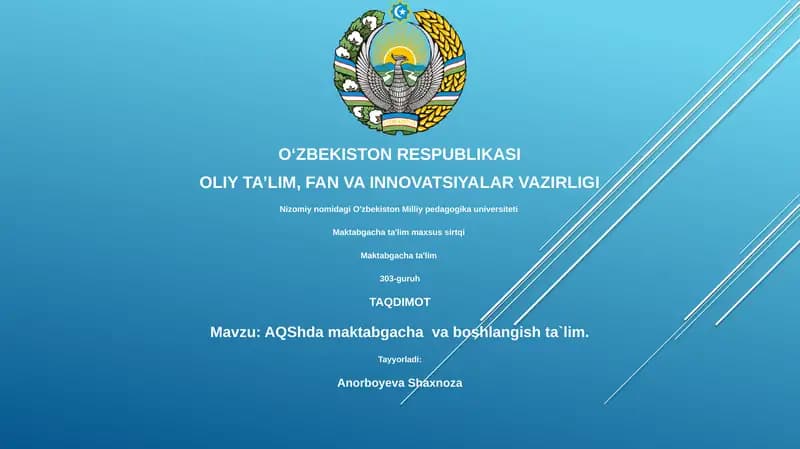 AQShda maktabgacha va boshlangish ta`lim