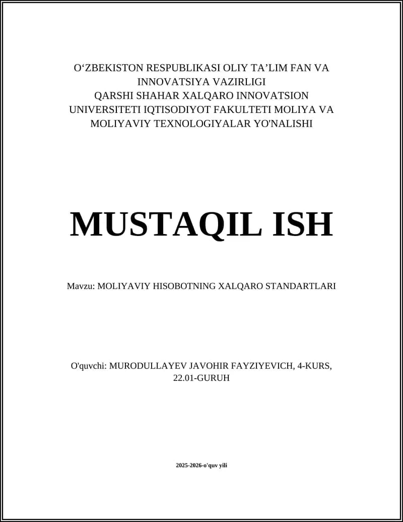 MOLIYAVIY HISOBOTNING XALQARO STANDARTLARI