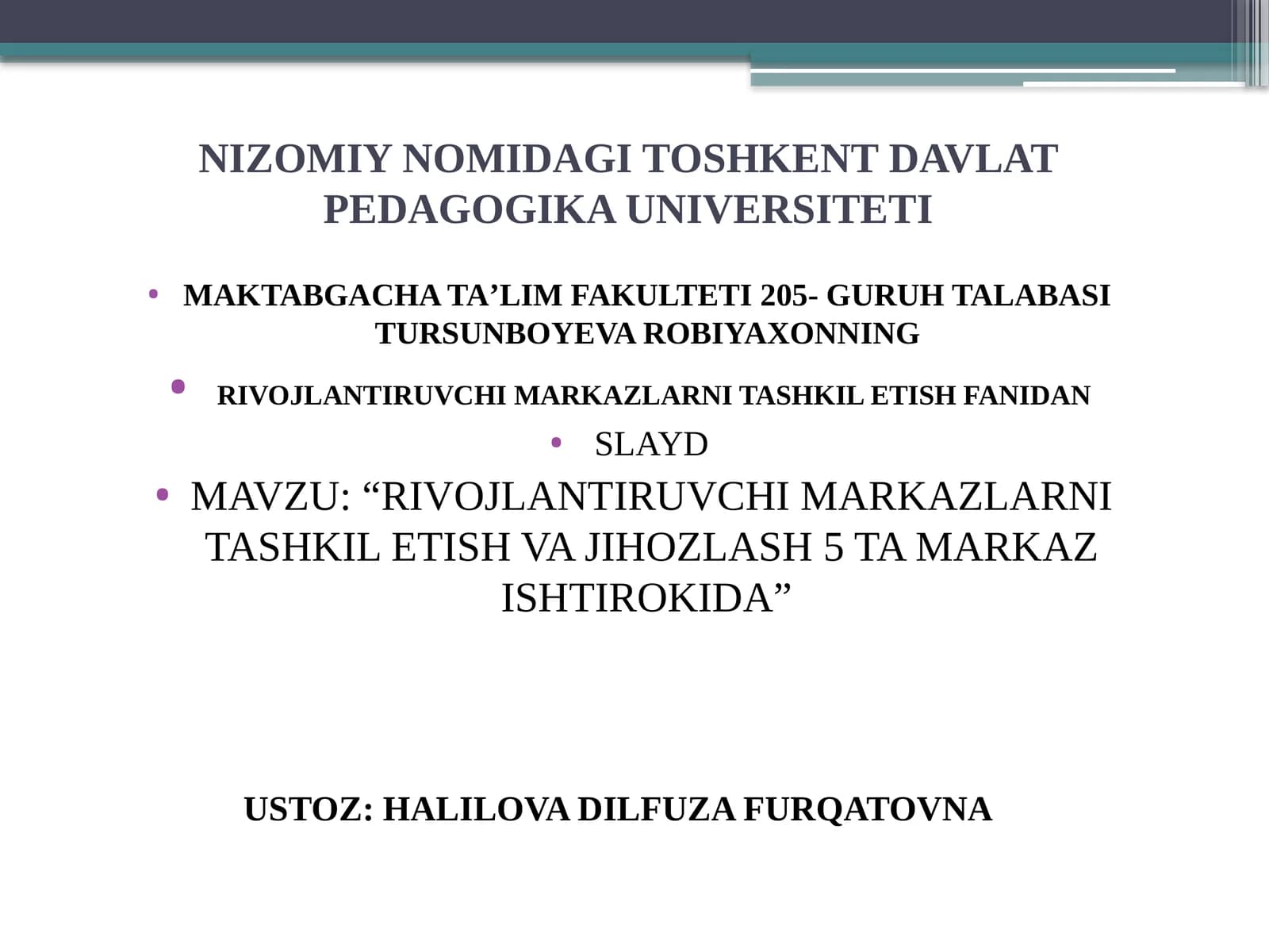 Rivojlantiruvchi markazlarni tashkil etish va jihozlash 5 ta markaz ishtirokida