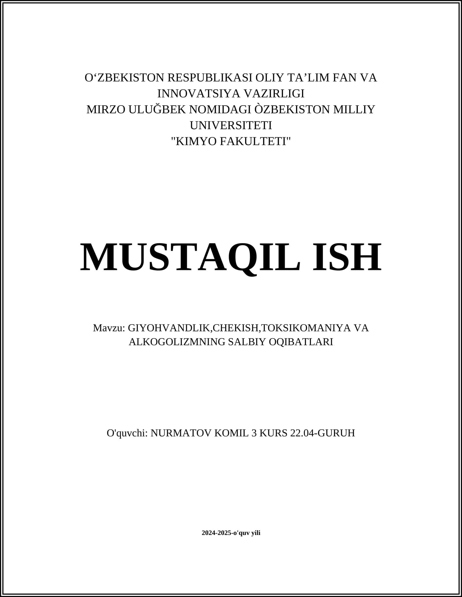 Giyohvandlikning Jismoniy Salomatlikka Ta'siri