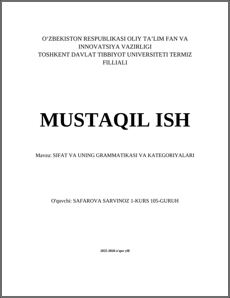Sifat va uning grammatikasi va kategoriyalari